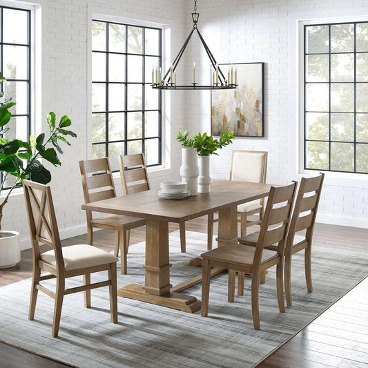 Crosley Furniture - Joanna 7Pc Dining Set Rustic Brown /Creme - Table, 4 Ladder Back Chairs, & 2 Upholstered Back Chairs - KF13070RB-RB view 1