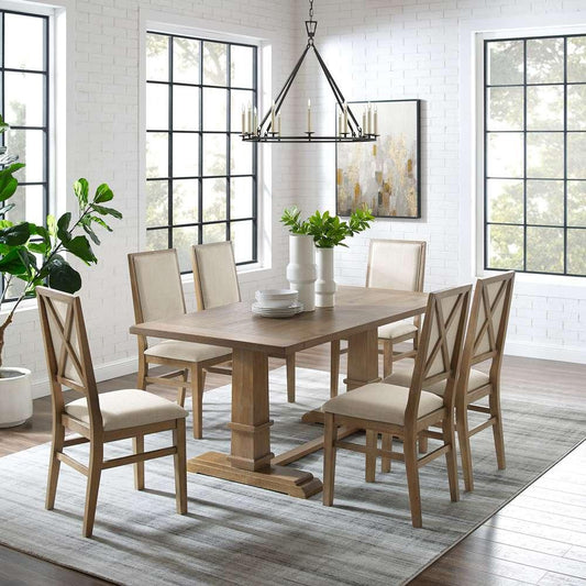 Crosley Furniture - Joanna 7Pc Dining Set Rustic Brown /Creme - Table & 6 Upholstered Back Chairs - KF13067RB-RB view 1