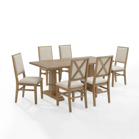 Crosley Furniture - Joanna 7Pc Dining Set Rustic Brown /Creme - Table & 6 Upholstered Back Chairs - KF13067RB-RB view 2
