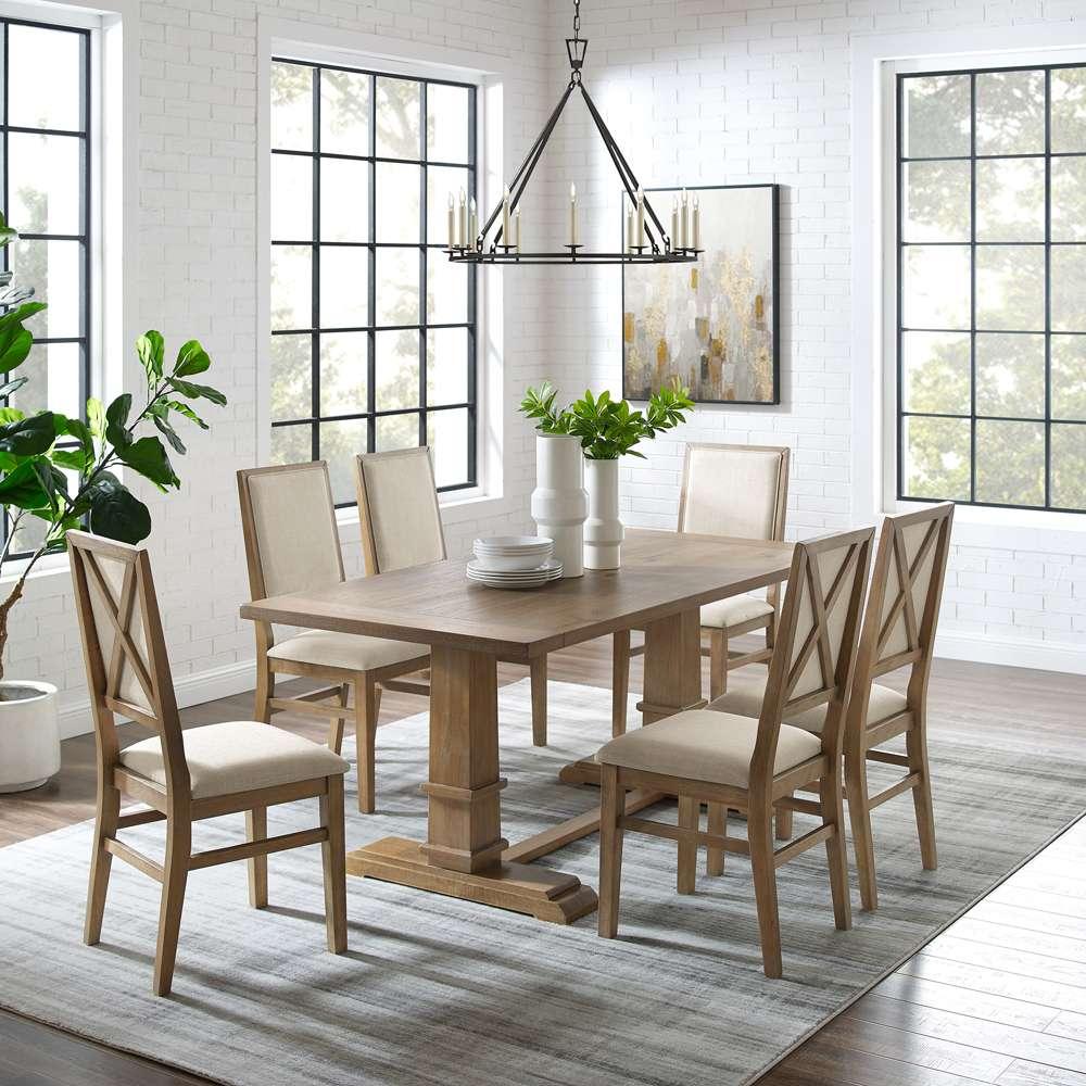 Crosley Furniture - Joanna 7Pc Dining Set Rustic Brown /Creme - Table & 6 Upholstered Back Chairs - KF13067RB-RB veiw 1