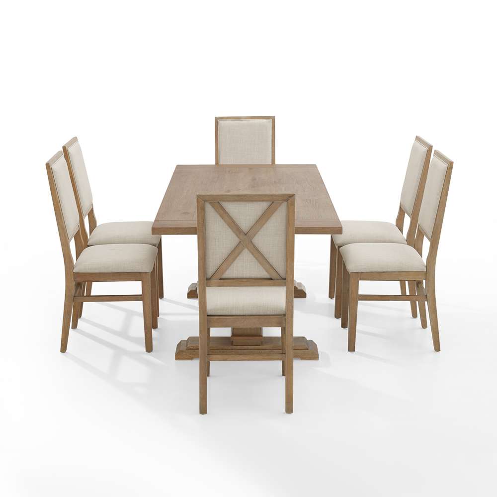 Crosley Furniture - Joanna 7Pc Dining Set Rustic Brown /Creme - Table & 6 Upholstered Back Chairs - KF13067RB-RB veiw 4
