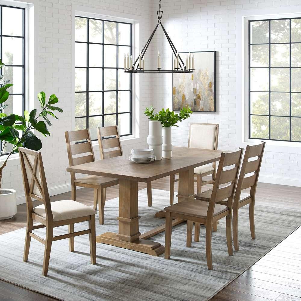 Crosley Furniture - Joanna 7Pc Dining Set Rustic Brown /Creme - Table, 4 Ladder Back Chairs, & 2 Upholstered Back Chairs - KF13070RB-RB veiw 1