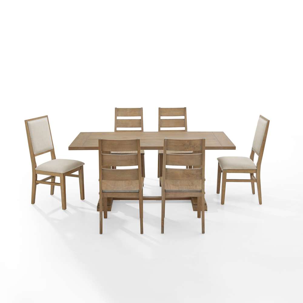 Crosley Furniture - Joanna 7Pc Dining Set Rustic Brown /Creme - Table, 4 Ladder Back Chairs, & 2 Upholstered Back Chairs - KF13070RB-RB veiw 3