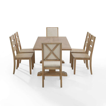 Crosley Furniture - Joanna 7Pc Dining Set Rustic Brown /Creme - Table, 4 Ladder Back Chairs, & 2 Upholstered Back Chairs - KF13070RB-RB veiw 4