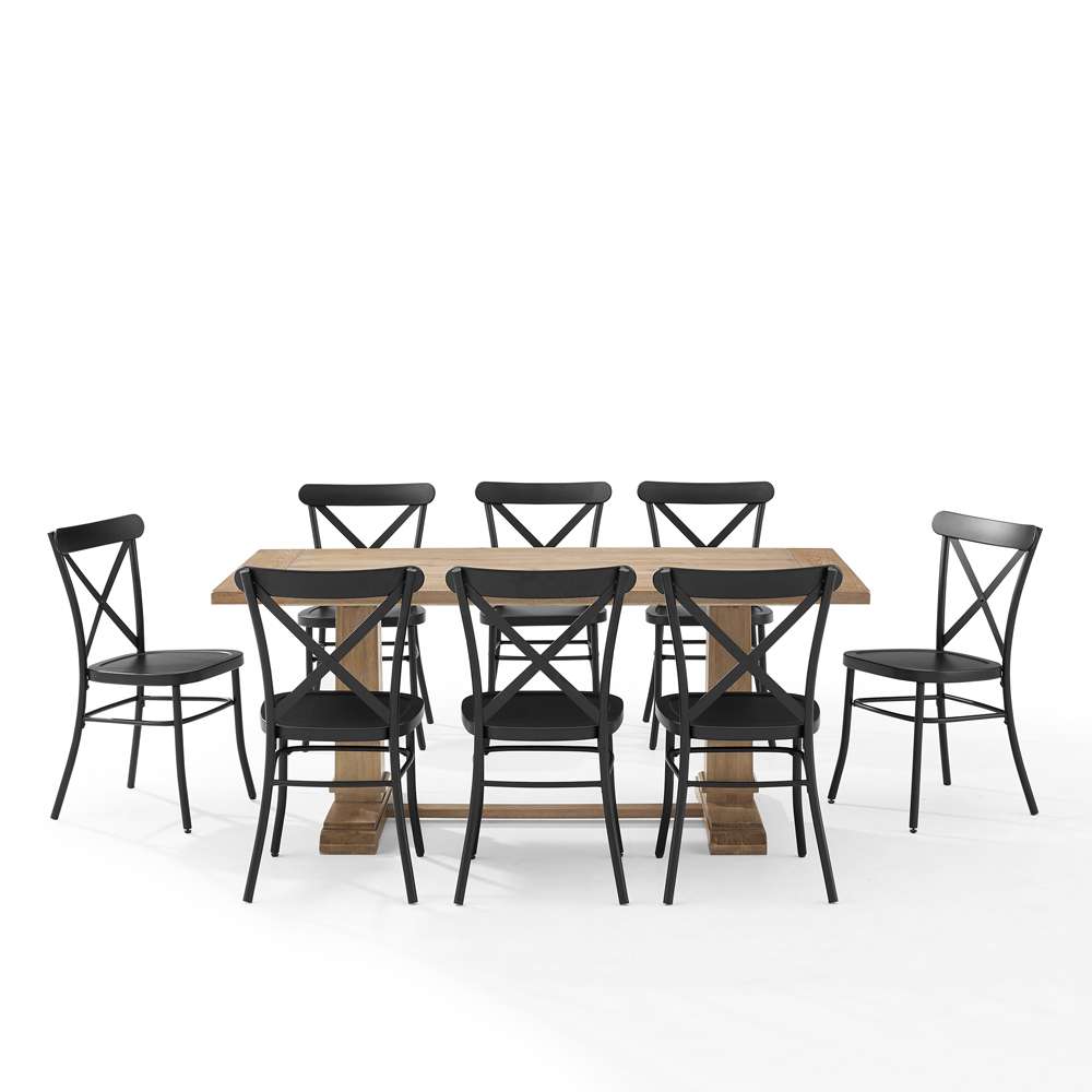Crosley Furniture - Joanna 9Pc Dining Set W/Camille Chairs Matte Black/ Rustic Brown - Table & 8 Chairs - KF20009RB-MB veiw 3