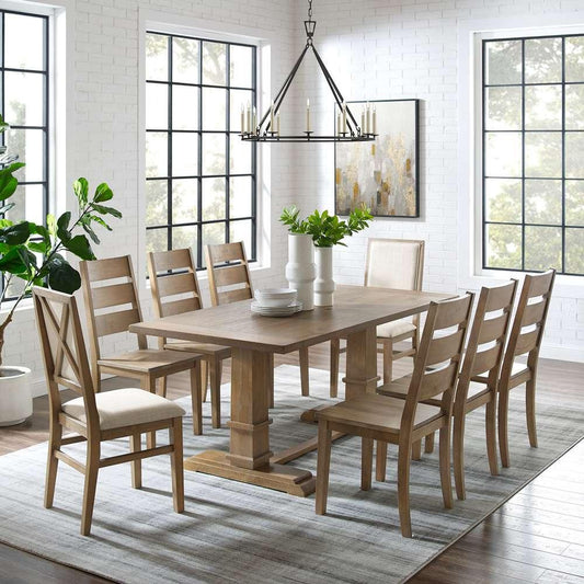 Crosley Furniture - Joanna 9Pc Dining Set Rustic Brown /Creme - Table, 6 Ladder Back Chairs, & 2 Upholstered Back Chairs - KF13071RB-RB view 1