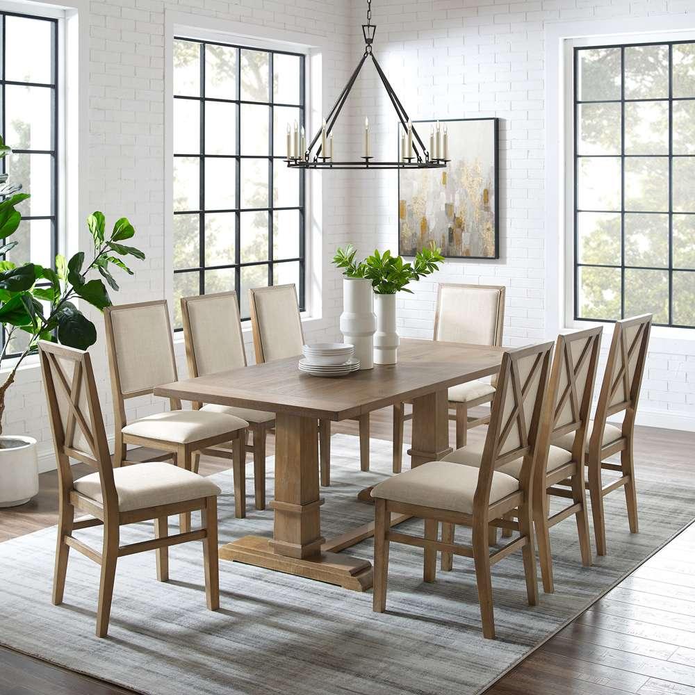 Crosley Furniture - Joanna 9Pc Dining Set Rustic Brown /Creme - Table & 8 Upholstered Back Chairs - KF13069RB-RB veiw 1