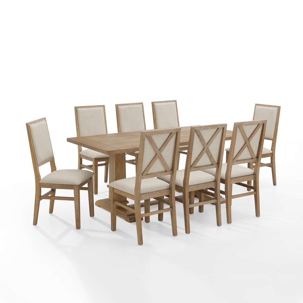 Crosley Furniture - Joanna 9Pc Dining Set Rustic Brown /Creme - Table & 8 Upholstered Back Chairs - KF13069RB-RB veiw 2