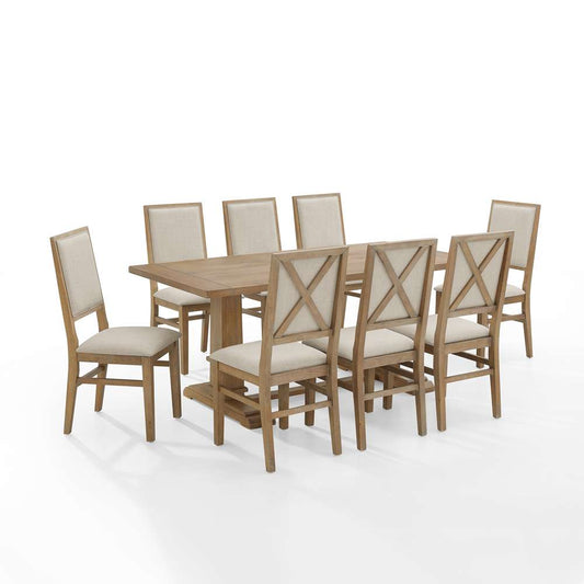 Crosley Furniture - Joanna 9Pc Dining Set Rustic Brown /Creme - Table & 8 Upholstered Back Chairs - KF13069RB-RB veiw 2