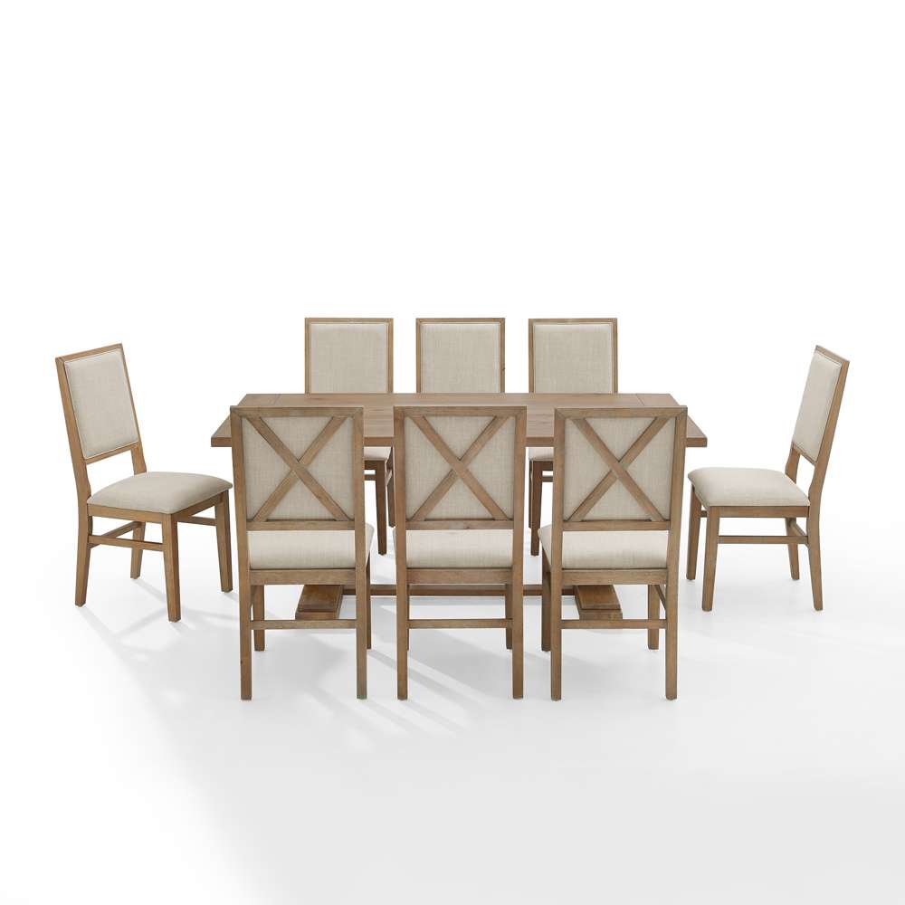 Crosley Furniture - Joanna 9Pc Dining Set Rustic Brown /Creme - Table & 8 Upholstered Back Chairs - KF13069RB-RB veiw 3