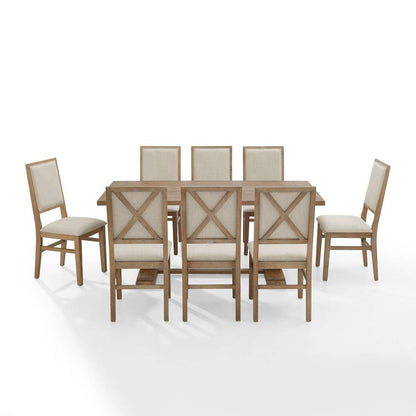 Crosley Furniture - Joanna 9Pc Dining Set Rustic Brown /Creme - Table & 8 Upholstered Back Chairs - KF13069RB-RB veiw 3