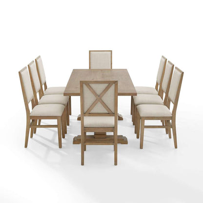 Crosley Furniture - Joanna 9Pc Dining Set Rustic Brown /Creme - Table & 8 Upholstered Back Chairs - KF13069RB-RB veiw 4