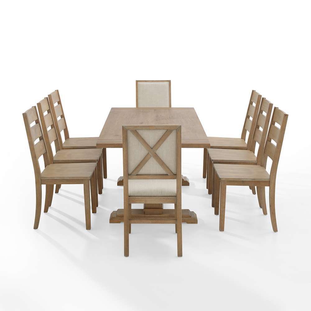 Crosley Furniture - Joanna 9Pc Dining Set Rustic Brown /Creme - Table, 6 Ladder Back Chairs, & 2 Upholstered Back Chairs - KF13071RB-RB veiw 4