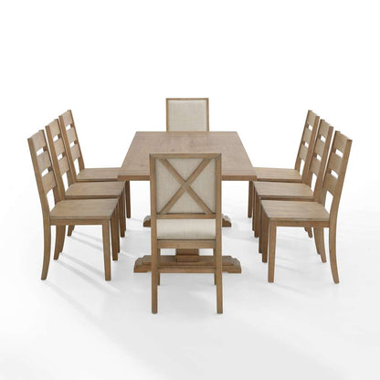Crosley Furniture - Joanna 9Pc Dining Set Rustic Brown /Creme - Table, 6 Ladder Back Chairs, & 2 Upholstered Back Chairs - KF13071RB-RB veiw 4