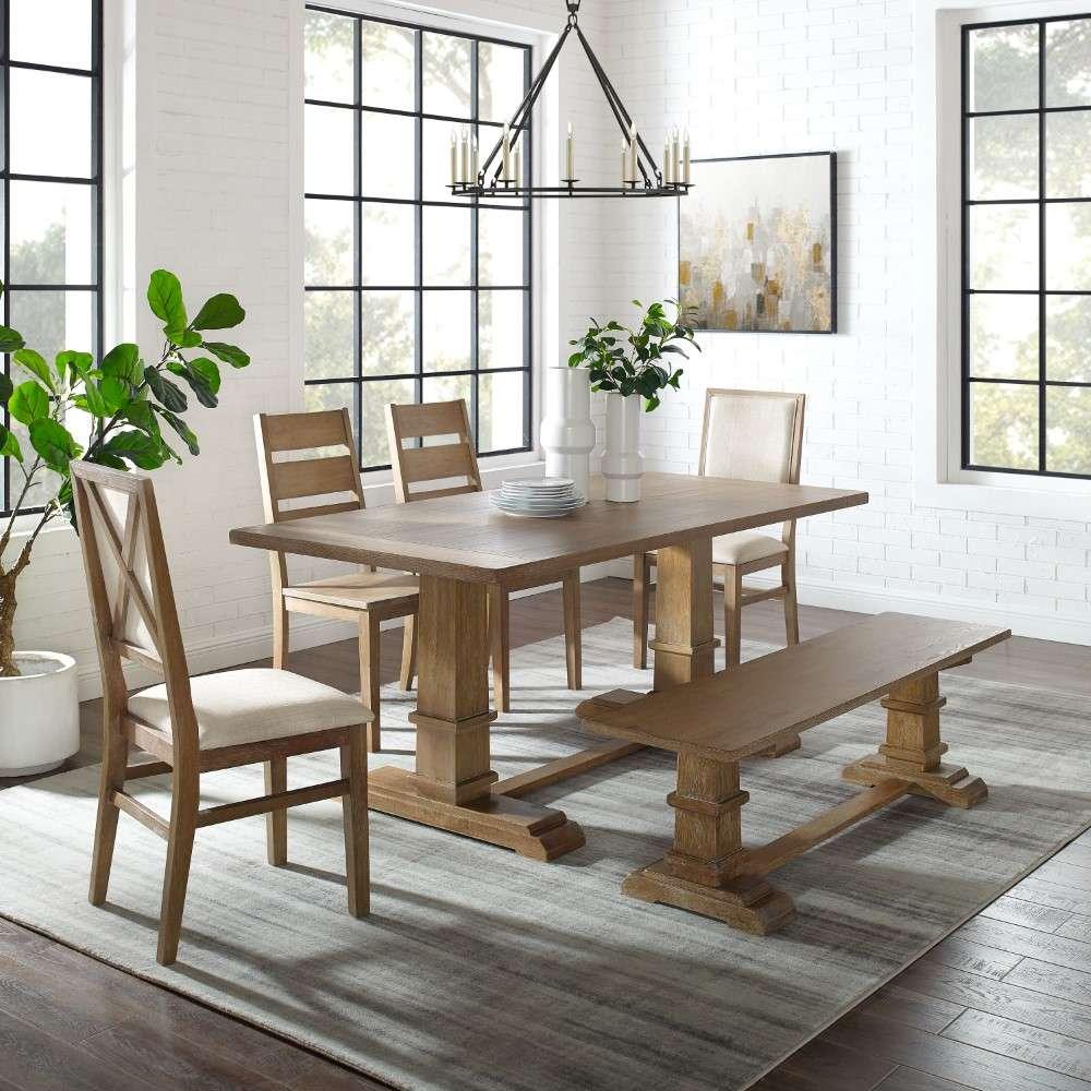 Crosley Furniture - Joanna 6Pc Dining Set Rustic Brown - Table, Bench, 2 Ladder Back Chairs, and 2 Upholstered Chairs - KF20022RB veiw 1