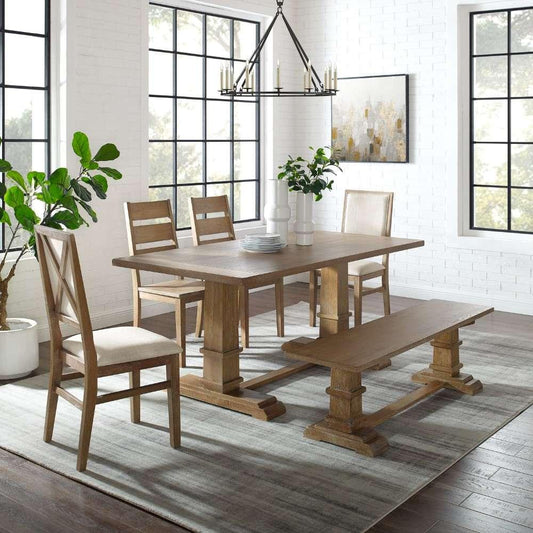 Crosley Furniture - Joanna 6Pc Dining Set Rustic Brown - Table, Bench, 2 Ladder Back Chairs, and 2 Upholstered Chairs - KF20022RB veiw 1