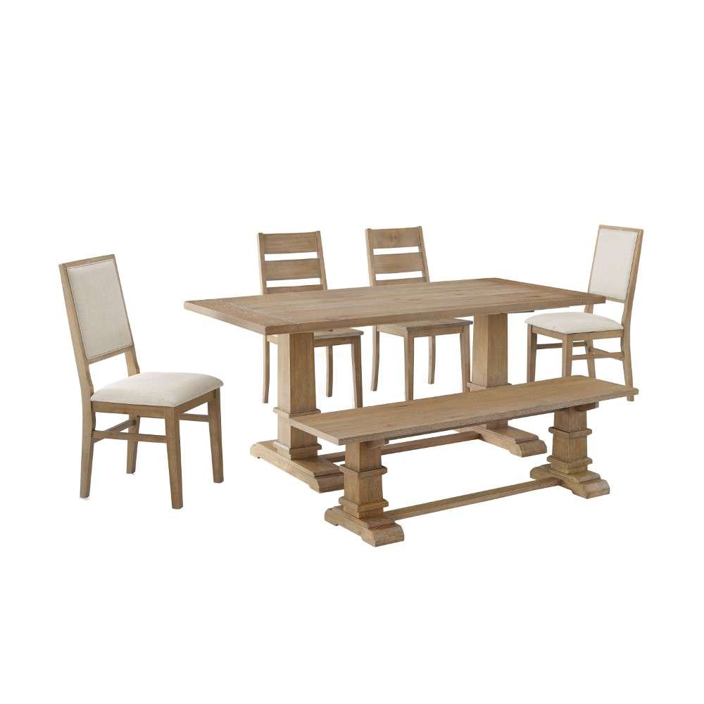 Crosley Furniture - Joanna 6Pc Dining Set Rustic Brown - Table, Bench, 2 Ladder Back Chairs, and 2 Upholstered Chairs - KF20022RB veiw 3