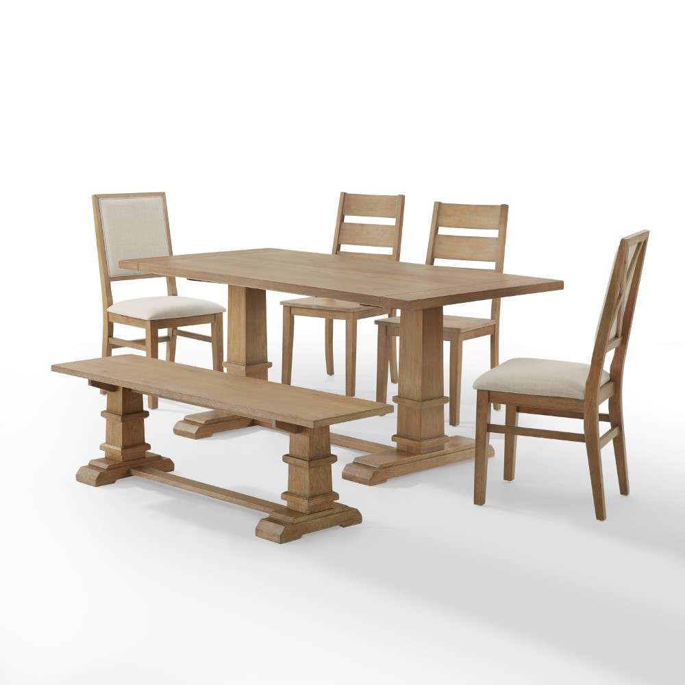 Crosley Furniture - Joanna 6Pc Dining Set Rustic Brown - Table, Bench, 2 Ladder Back Chairs, and 2 Upholstered Chairs - KF20022RB veiw 8