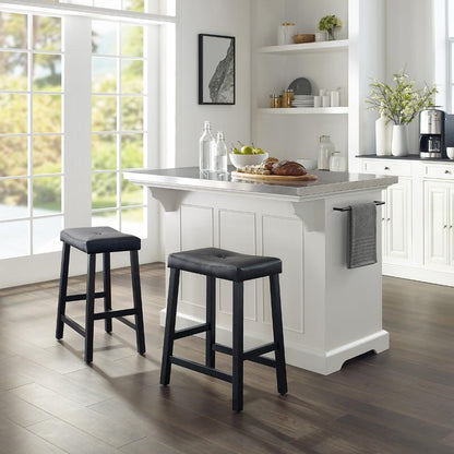 Crosley Furniture - Julia Island With Uph Saddle Stools White/Black - Kitchen Island, 2 Counter Height Bar Stools - KF30062WH-BK veiw 4