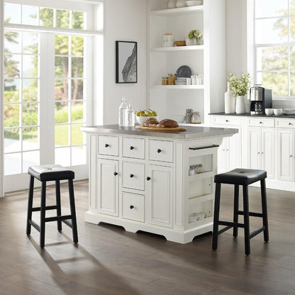Crosley Furniture - Julia Island With Uph Saddle Stools White/Black - Kitchen Island, 2 Counter Height Bar Stools - KF30062WH-BK veiw 5