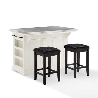 Crosley Furniture - Julia Island With Uph Square Stools White/Black - Kitchen Island, 2 Counter Height Bar Stools - KF30063WH-BK veiw 1