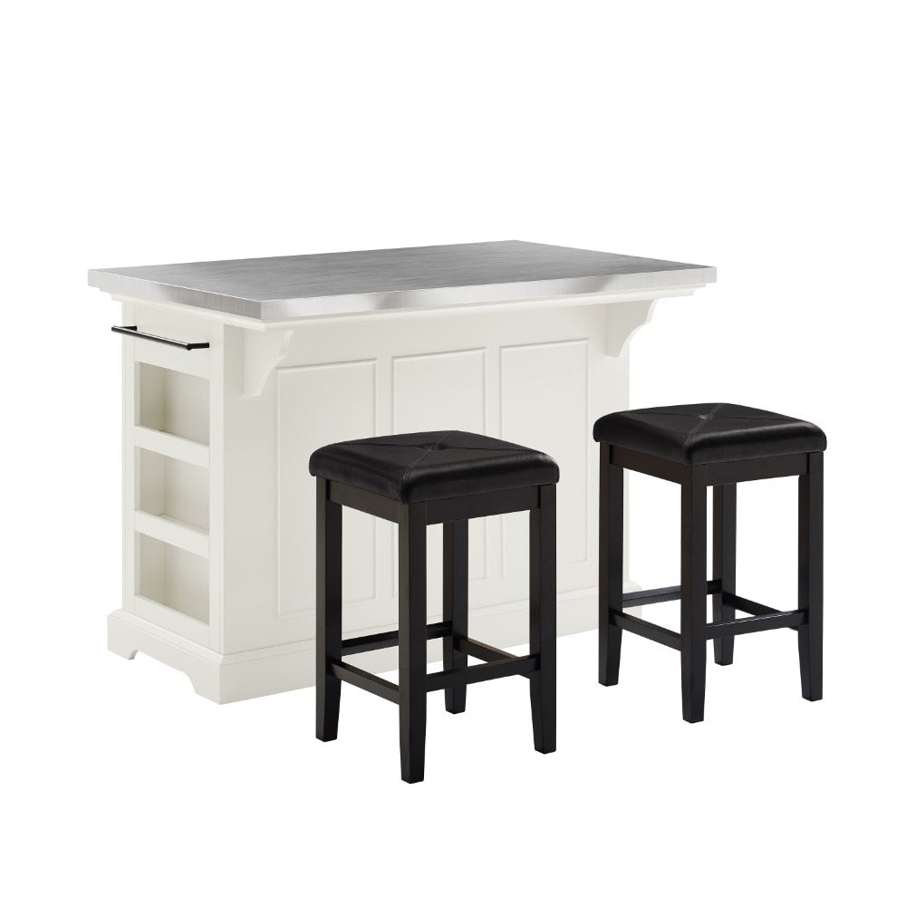 Crosley Furniture - Julia Island With Uph Square Stools White/Black - Kitchen Island, 2 Counter Height Bar Stools - KF30063WH-BK veiw 2
