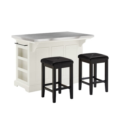 Crosley Furniture - Julia Island With Uph Square Stools White/Black - Kitchen Island, 2 Counter Height Bar Stools - KF30063WH-BK veiw 2