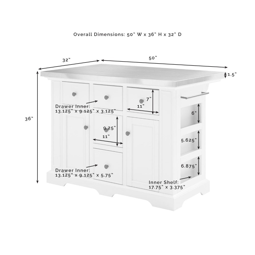 Crosley Furniture - Julia Island With Uph Square Stools White/Black - Kitchen Island, 2 Counter Height Bar Stools - KF30063WH-BK veiw 3