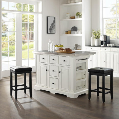 Crosley Furniture - Julia Island With Uph Square Stools White/Black - Kitchen Island, 2 Counter Height Bar Stools - KF30063WH-BK veiw 4