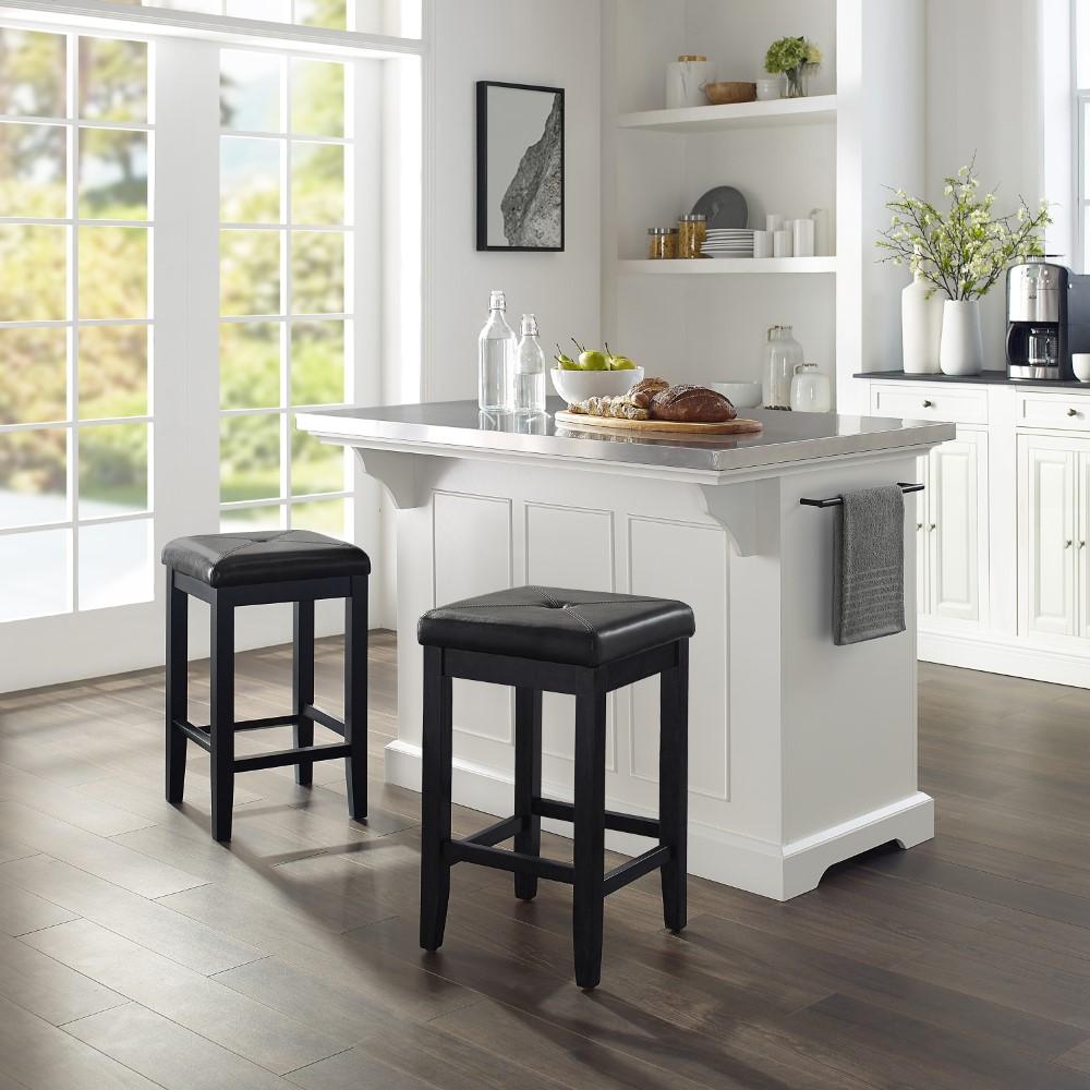 Crosley Furniture - Julia Island With Uph Square Stools White/Black - Kitchen Island, 2 Counter Height Bar Stools - KF30063WH-BK veiw 5