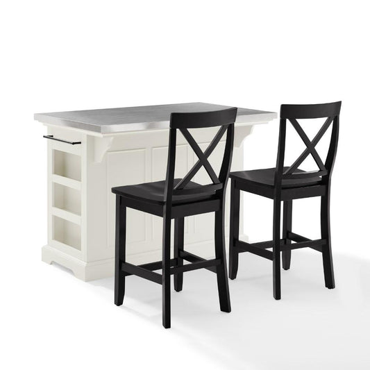 Crosley Furniture - Julia Island With X-Back Stools White/Black - Island & 2 Stools - KF30064WH-BK veiw 1