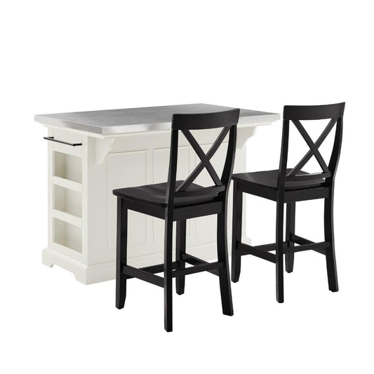 Crosley Furniture - Julia Island With X-Back Stools White/Black - Island & 2 Stools - KF30064WH-BK veiw 2