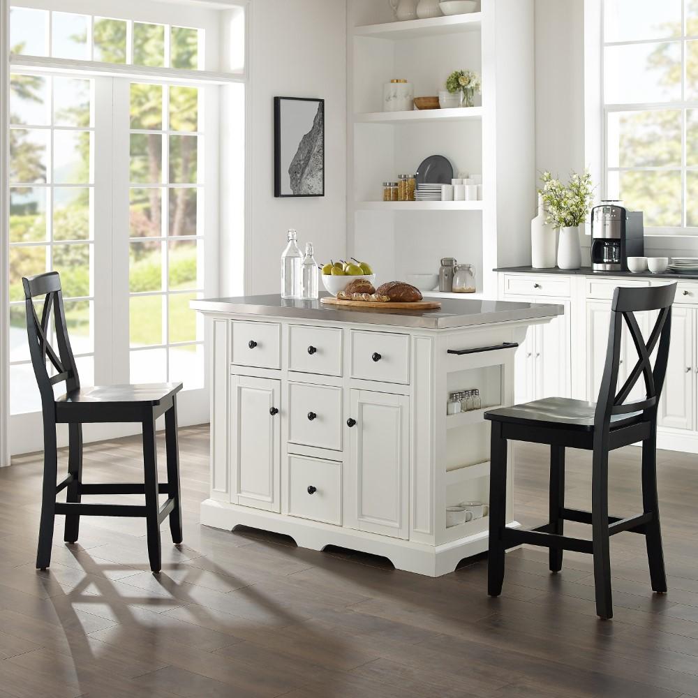 Crosley Furniture - Julia Island With X-Back Stools White/Black - Island & 2 Stools - KF30064WH-BK veiw 4