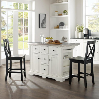 Crosley Furniture - Julia Island With X-Back Stools White/Black - Island & 2 Stools - KF30064WH-BK veiw 4