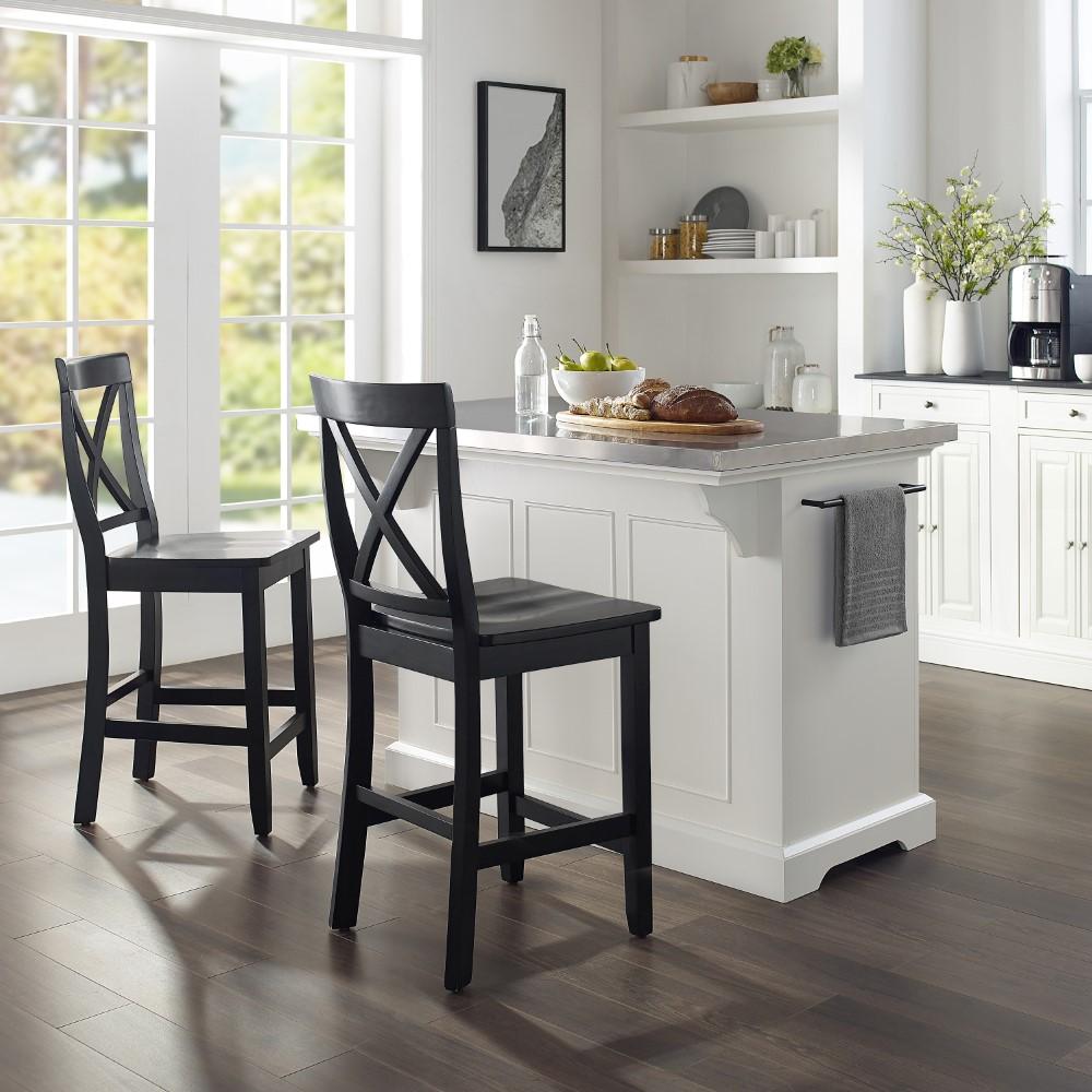 Crosley Furniture - Julia Island With X-Back Stools White/Black - Island & 2 Stools - KF30064WH-BK veiw 5