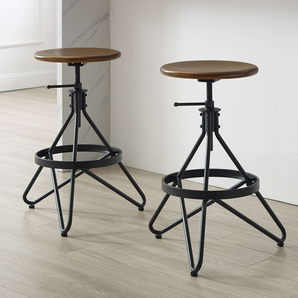 Crosley Furniture - Kalen 2Pc Adjustable Height Swivel Stool Set Brown/Matte Black - 2 Stools - KF13110BR veiw 1