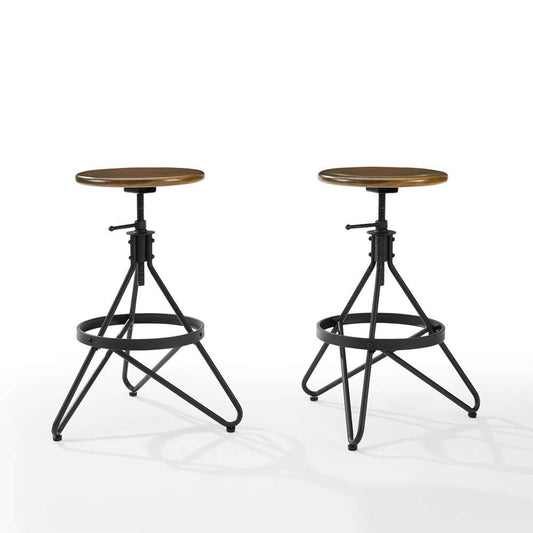 Crosley Furniture - Kalen 2Pc Adjustable Height Swivel Stool Set Brown/Matte Black - 2 Stools - KF13110BR veiw 2
