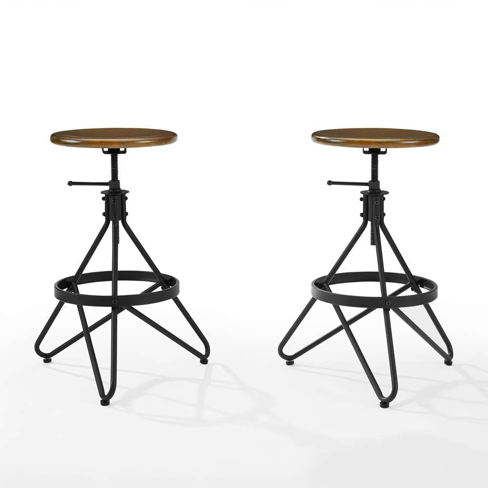 Crosley Furniture - Kalen 2Pc Adjustable Height Swivel Stool Set Brown/Matte Black - 2 Stools - KF13110BR veiw 3