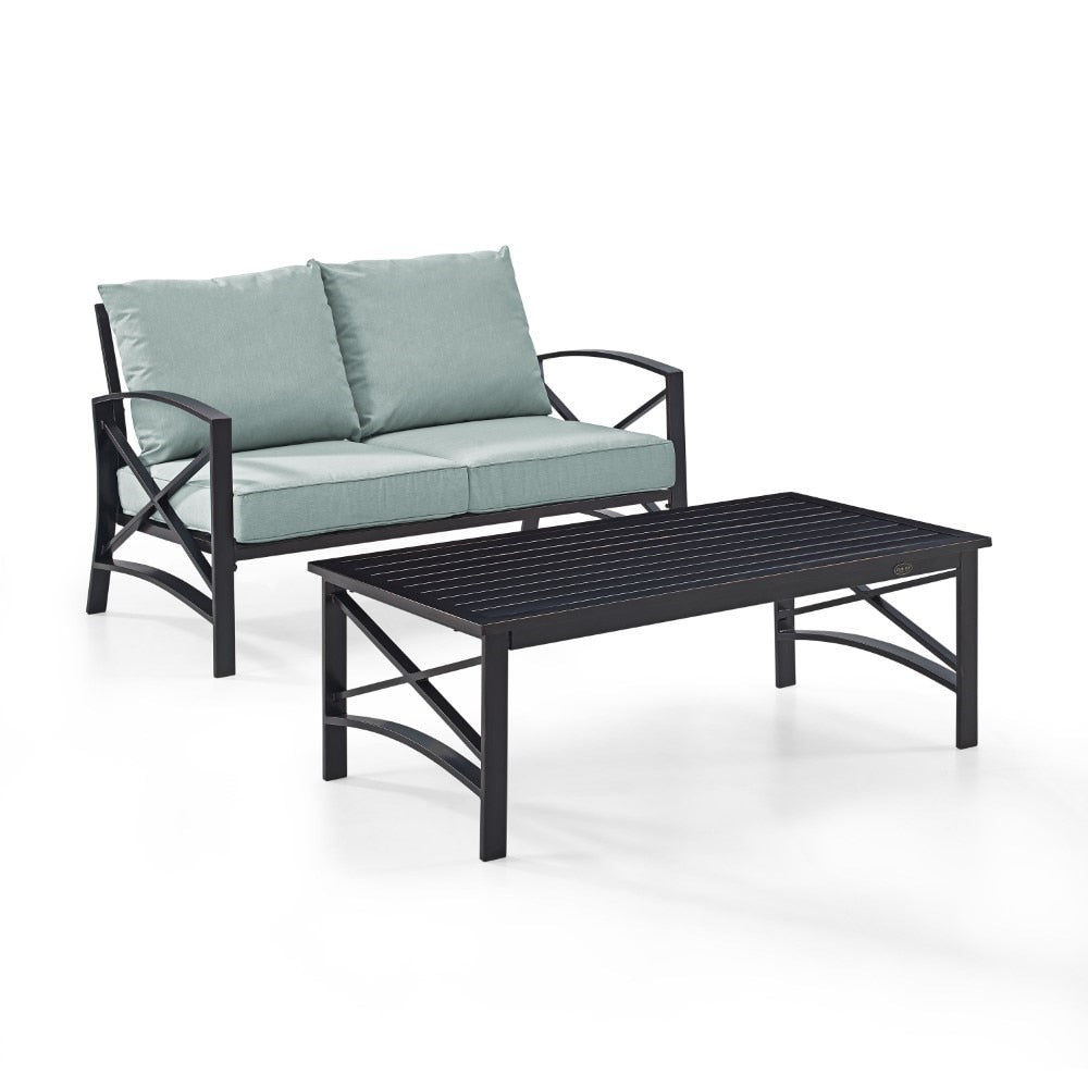 Crosley Furniture - Kaplan 2 Pc Outdoor Seating Set With Mist Cushion - Loveseat, Coffee Table - KO60010BZ-MI veiw 1