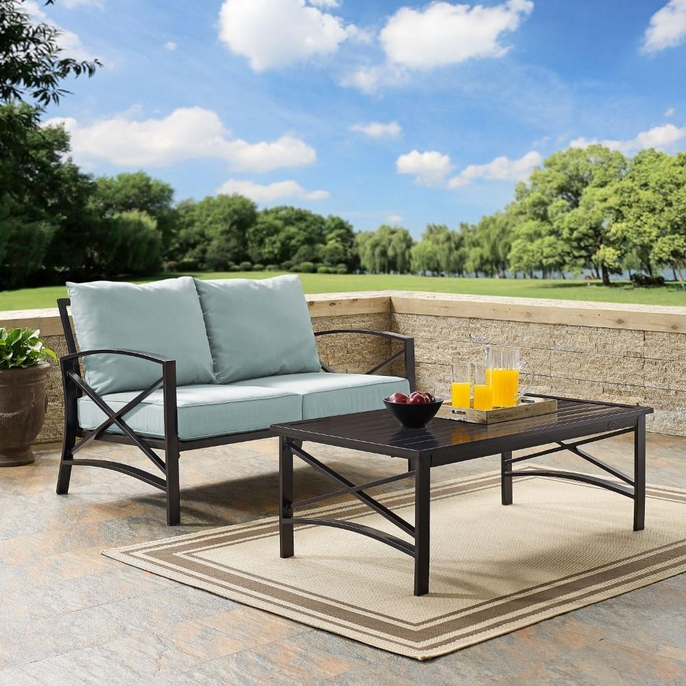Crosley Furniture - Kaplan 2 Pc Outdoor Seating Set With Mist Cushion - Loveseat, Coffee Table - KO60010BZ-MI veiw 2