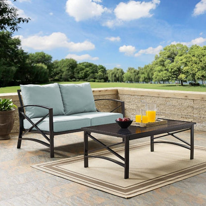 Crosley Furniture - Kaplan 2 Pc Outdoor Seating Set With Mist Cushion - Loveseat, Coffee Table - KO60010BZ-MI veiw 2