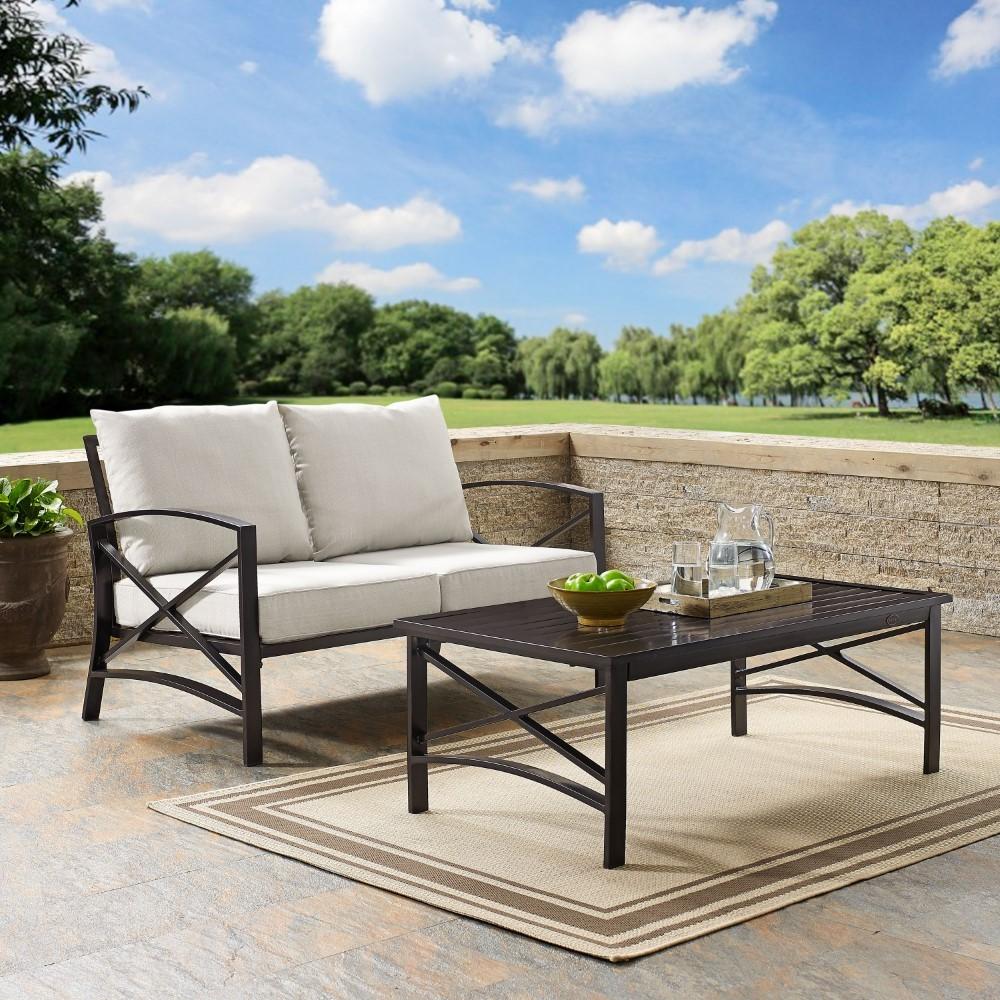 Crosley Furniture - Kaplan 2 Pc Outdoor Seating Set With Oatmeal Cushion - Loveseat, Coffee Table - KO60010BZ-OL veiw 3