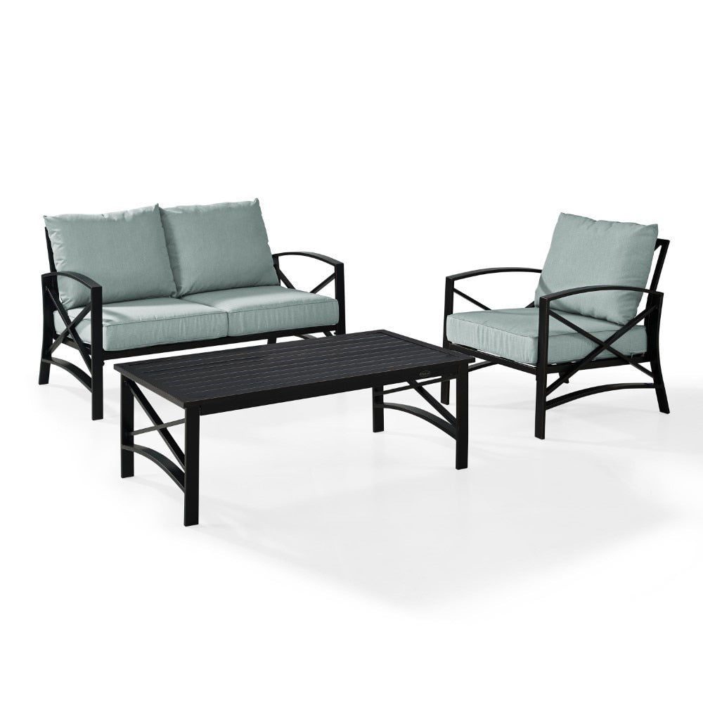 Crosley Furniture - Kaplan 3 Pc Outdoor Seating Set With Mist Cushion - Loveseat, Chair , Coffee Table - KO60014BZ-MI veiw 1