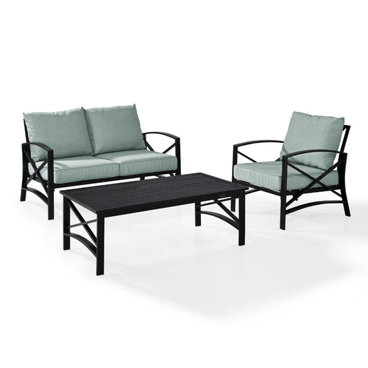 Crosley Furniture - Kaplan 3 Pc Outdoor Seating Set With Mist Cushion - Loveseat, Chair , Coffee Table - KO60014BZ-MI veiw 1
