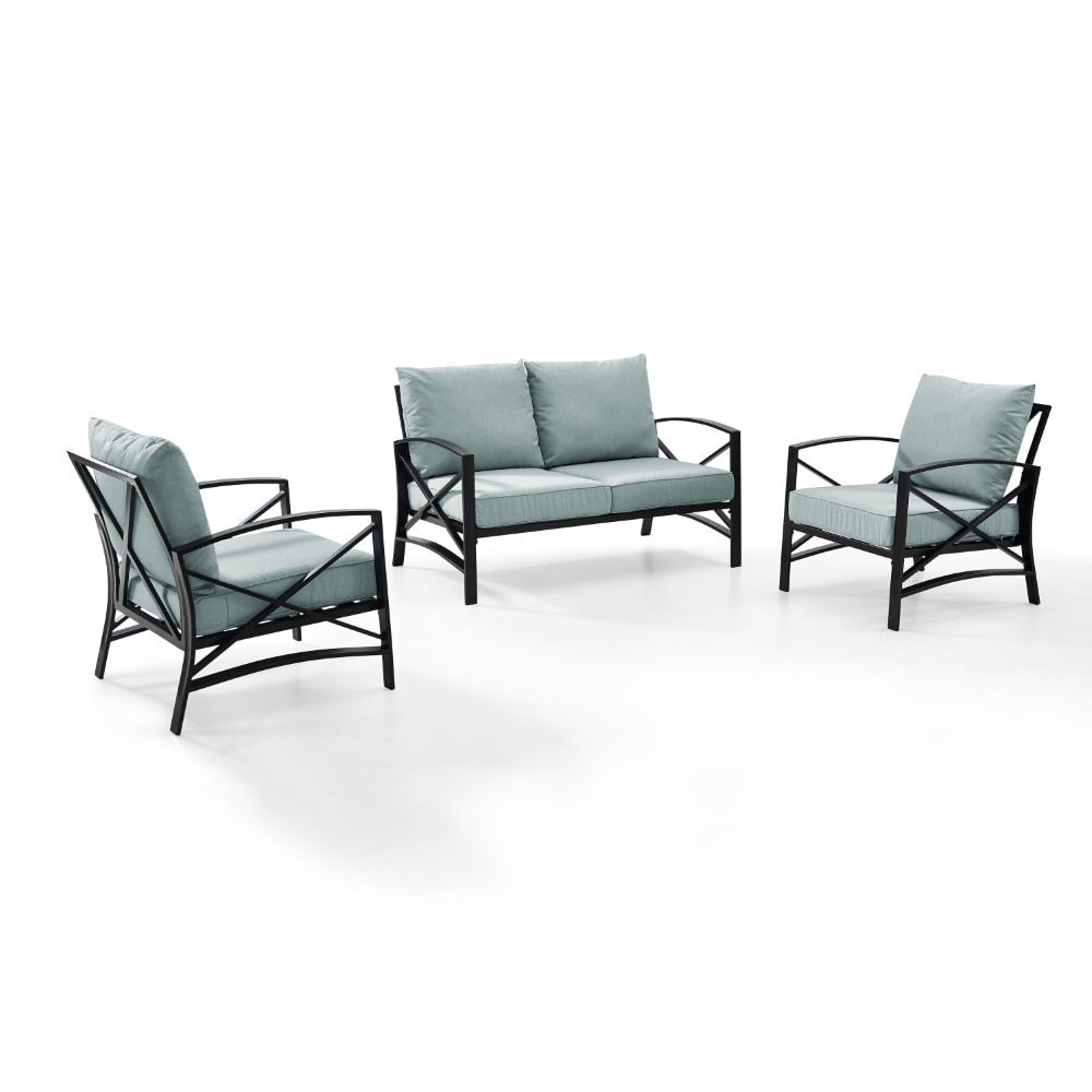 Crosley Furniture - Kaplan 3 Pc Outdoor Seating Set With Mist Cushion - Loveseat, Two Outdoor Chairs - KO60011BZ-MI veiw 1