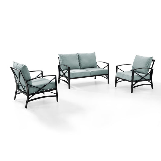 Crosley Furniture - Kaplan 3 Pc Outdoor Seating Set With Mist Cushion - Loveseat, Two Outdoor Chairs - KO60011BZ-MI veiw 1