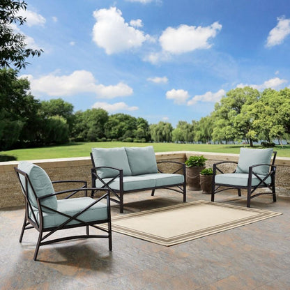 Crosley Furniture - Kaplan 3 Pc Outdoor Seating Set With Mist Cushion - Loveseat, Two Outdoor Chairs - KO60011BZ-MI veiw 2