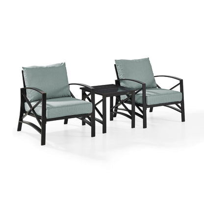 Crosley Furniture - Kaplan 3 Pc Outdoor Seating Set With Mist Cushion - Two Chairs, Side Table - KO60016BZ-MI veiw 1