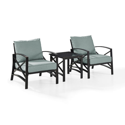 Crosley Furniture - Kaplan 3 Pc Outdoor Seating Set With Mist Cushion - Two Chairs, Side Table - KO60016BZ-MI veiw 1
