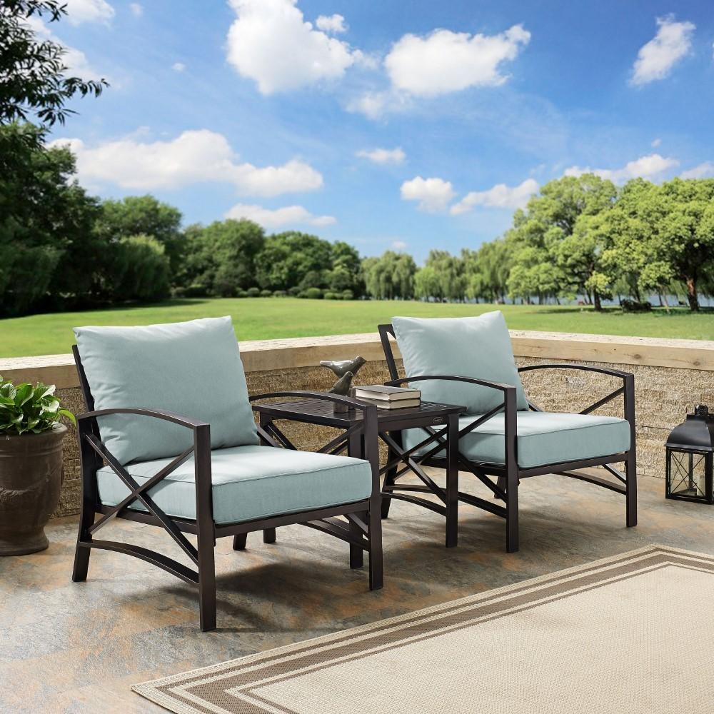 Crosley Furniture - Kaplan 3 Pc Outdoor Seating Set With Mist Cushion - Two Chairs, Side Table - KO60016BZ-MI veiw 2